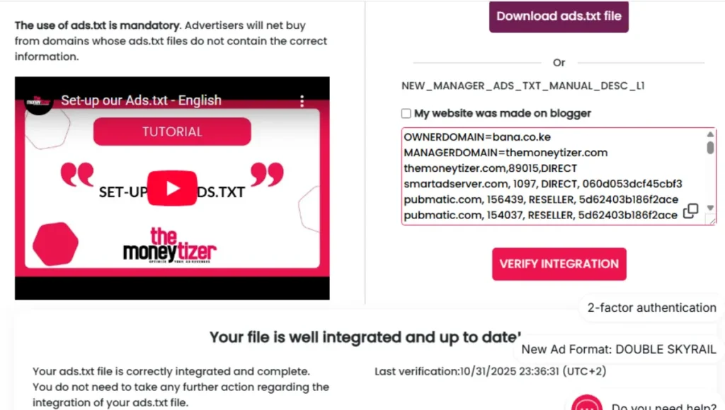 The moneytizer ads.txt